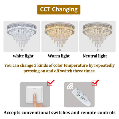 Modern K9 Luxury Crystal Ceiling Lamp Smart Led Living Dining Room Pendant Light Chandelier Remote Control Hanging Decor Luminai