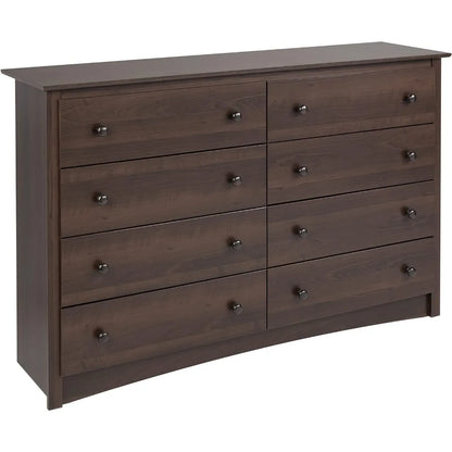 Commode double à 8 tiroirs pour chambre à coucher, 15,75" DX 59" WX 36,25" H, expresso, commodes