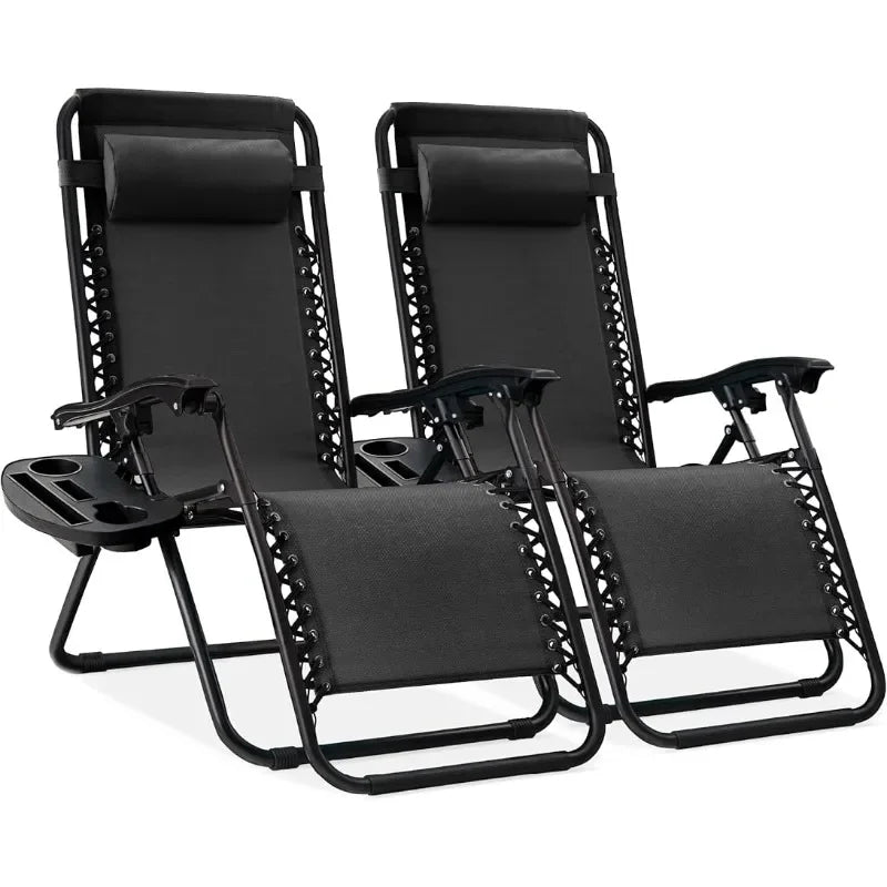 Best Choice Products Lot de 2 fauteuils inclinables réglables en maille d'acier à gravité zéro avec coussins et plateaux porte-gobelets, noir