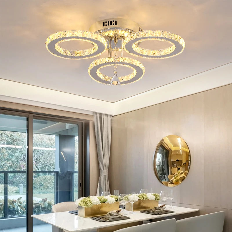 Modern K9 Led Crystal Ceiling Lamp Smart Chandelier Pendant Light Ring Chrome Plafonier Fixture Dining Living Room Decor Luxury