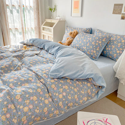 Draps de lit en flanelle à une face en velours corail et coton et daim en quatre pièces