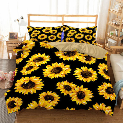 Housse de couette tournesol en trois pièces, textile de maison, literie