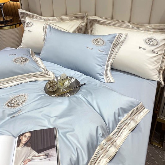 Housse de couette en satin de coton de couleur unie