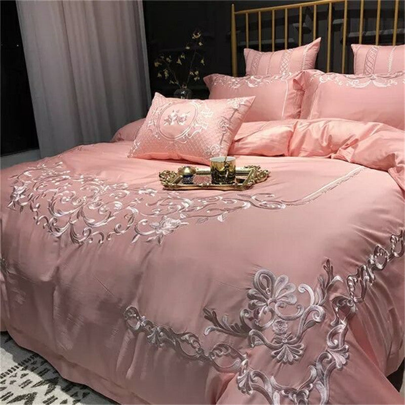 Bed Sheet Duvet Cover Simple Embroidery Four-piece Pure Cotton