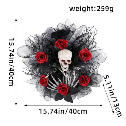 Halloween Red Rose Skull Mesh Garland Door Hanging Decoration