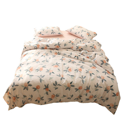 Juego de cama de algodón de cuatro piezas, edredón de tres piezas con diseño floral