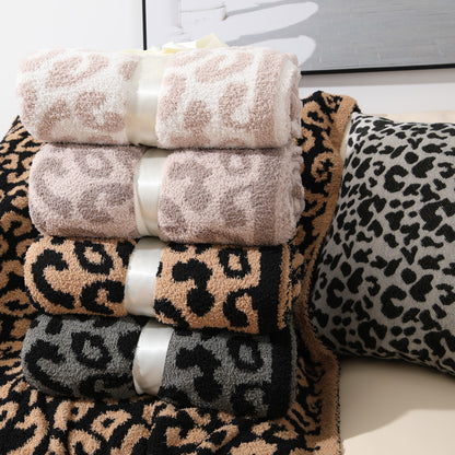 Knitted Sofa Blanket Leopard Print Fleece-lined Cover Office Nap Blanket