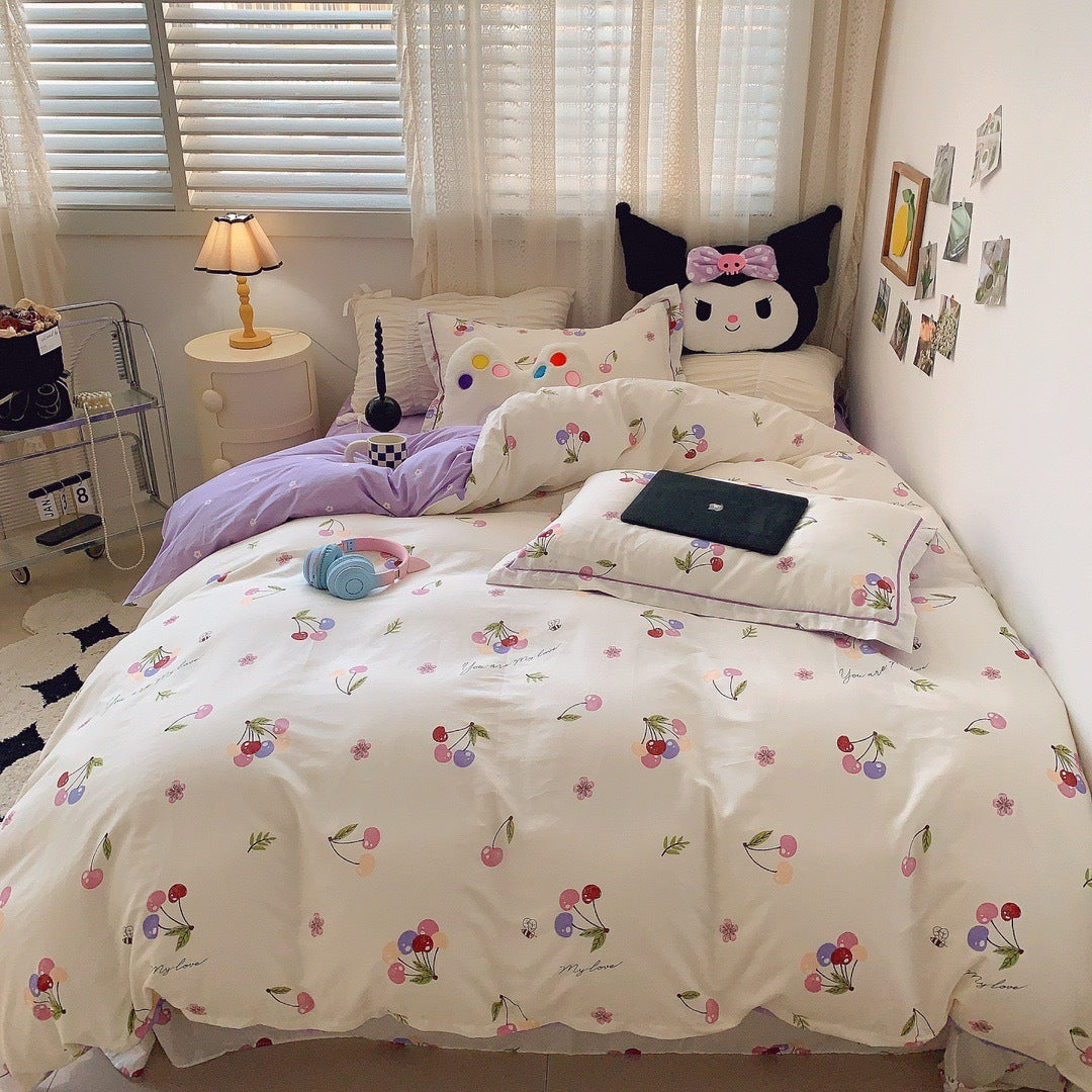 Home Fashion Simple Printing Cotton Bed Four-piece Set