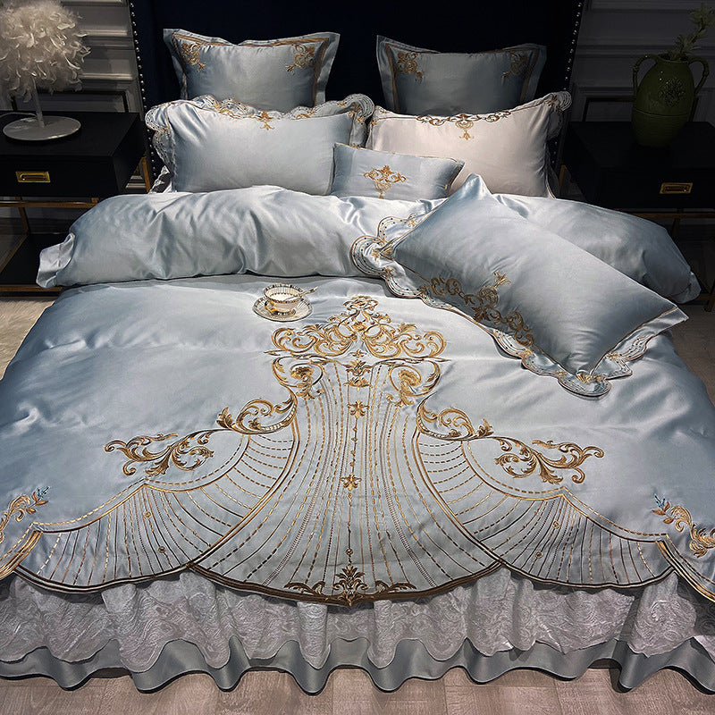 Ropa de cama de estilo europeo, faldón de cama, traje de cuatro piezas de estilo lujoso y ligero