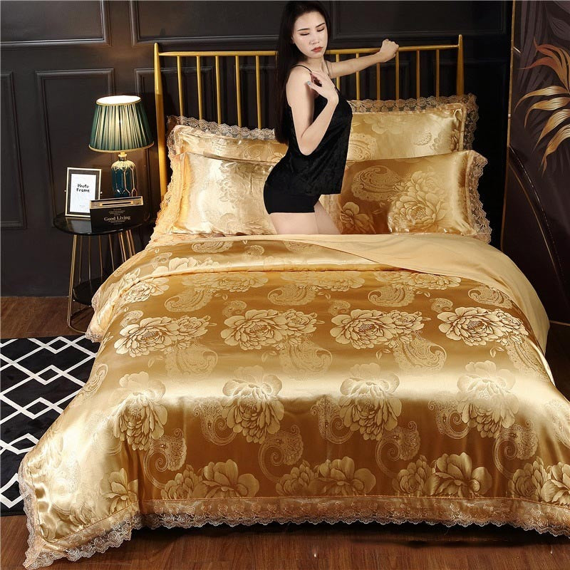 Silk Satin Jacquard Lace Four-piece Bedding