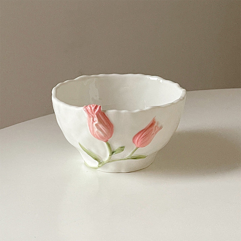 Three-dimensional Tulip Ceramic Plate Bowl Cup