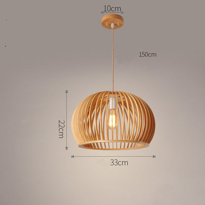 Nordic Wooden Dining Room Bedroom Cafe Half Round Pumpkin Chandelier