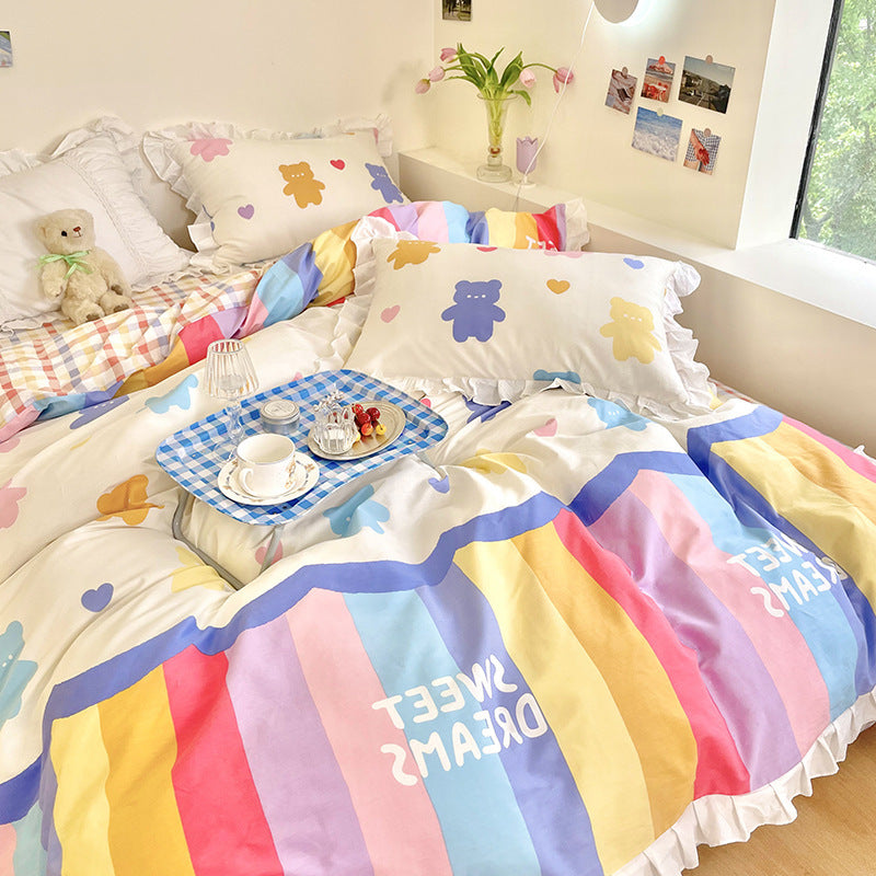 Cute Cotton Summer Princess Wind Bed Three-piece Cartoon