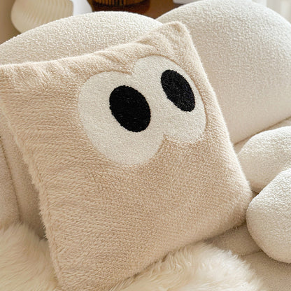 Coussin d'oreiller à gros yeux de dessin animé mignon, housse de coussin de tête de lit de chambre