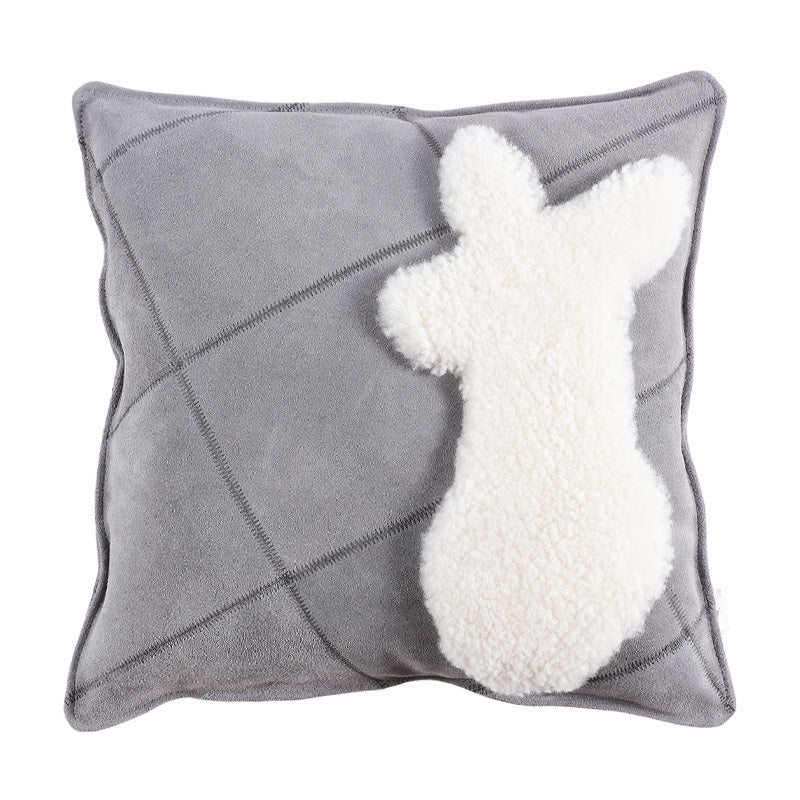 Coussin en laine et peau de vache avec dessin animé de chien