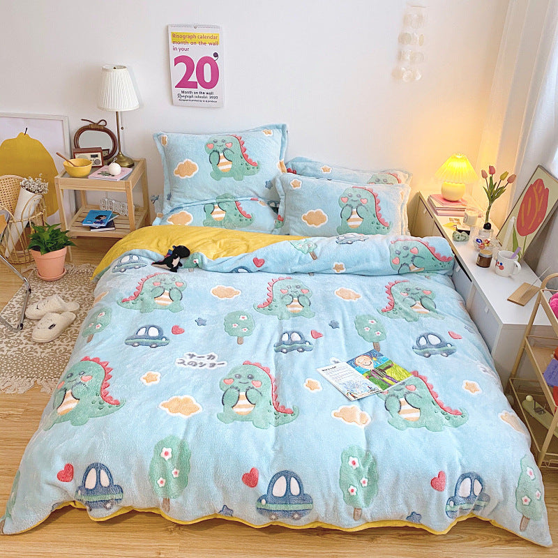 Thick And Warm Snow Fleece Four-Piece Cartoon Fleece Bedding