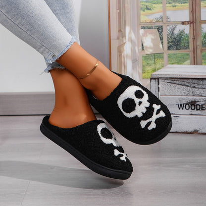 Chaussons confortables en coton avec tête de mort pour Halloween