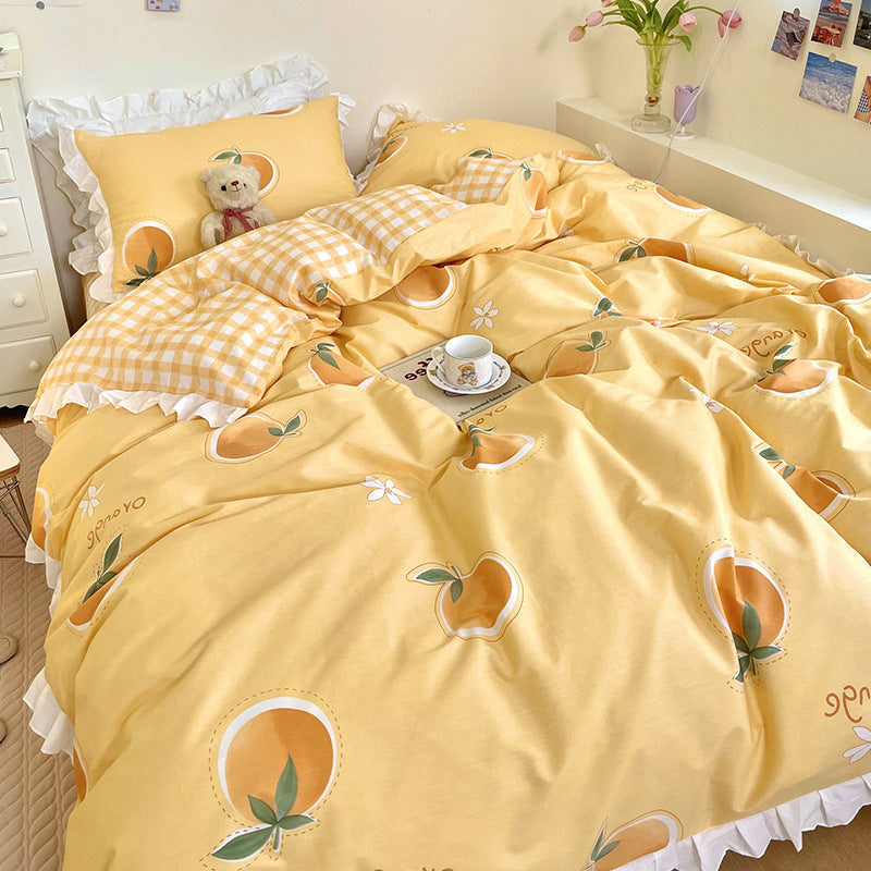 Bonita cama de algodón de verano con diseño de princesa y viento, de tres piezas, con dibujos animados