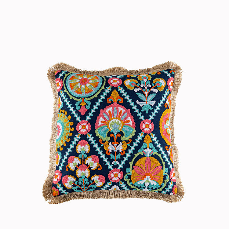 Embroidery Bohemian Style Tassel Hairball Stick Cloth Cushion Cover