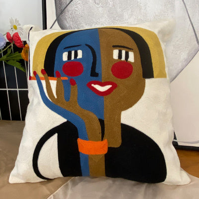 Coussin brodé contre la taie d'oreiller abstraite Picasso en trois dimensions