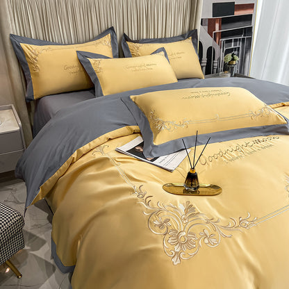 Four-piece Pure Cotton Washed Silk Embroidered Bedding Set