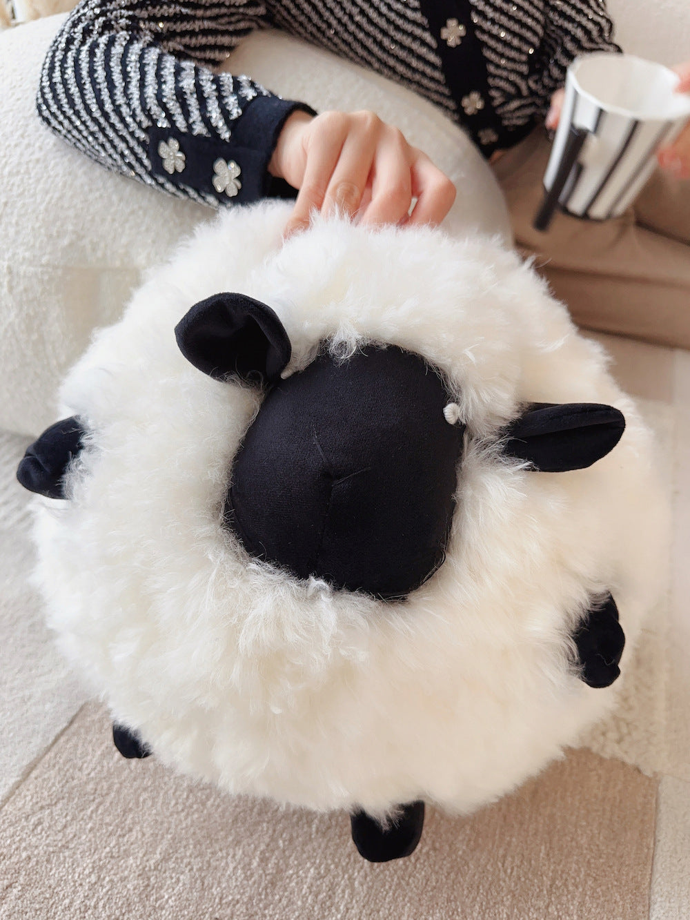 Cute Cartoon Little Lamb Wool Round Pillow