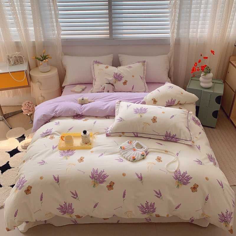 Home Fashion Simple Printing Cotton Bed Four-piece Set