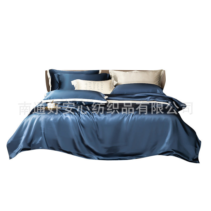 Solid Color Silk Four-piece Set Bed Sheet And Pillowcase Bedding