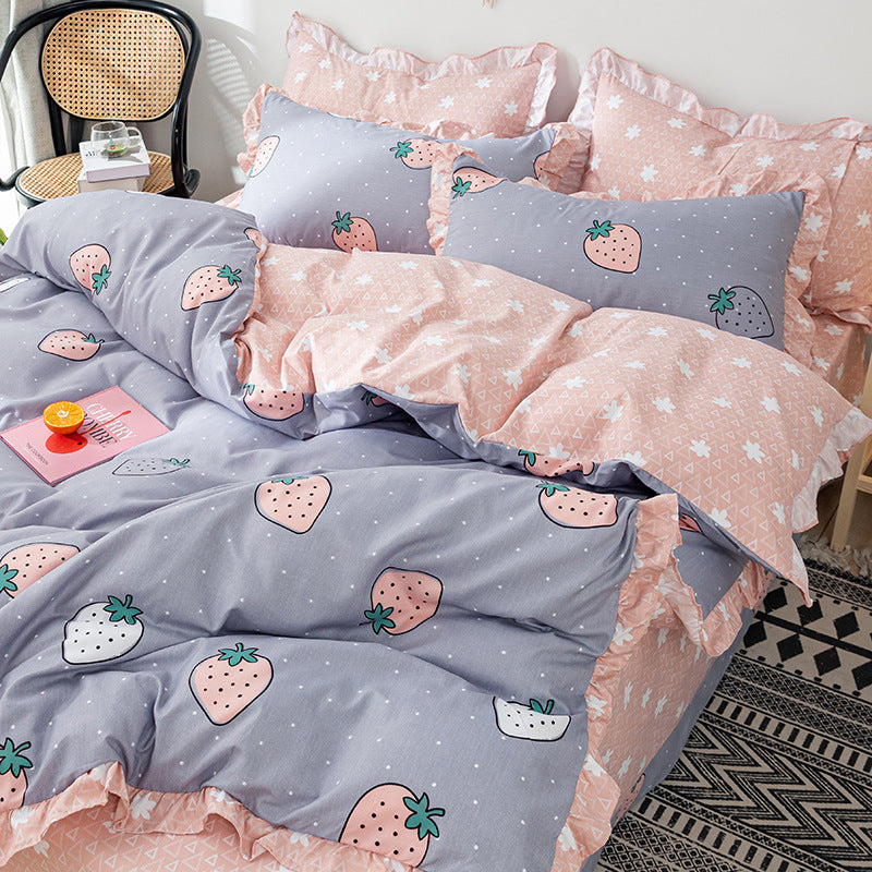 Princess Style Four-piece Bed Sheet Duvet Cover Girl's Heart Bed Cover Summer Three-piece Suit