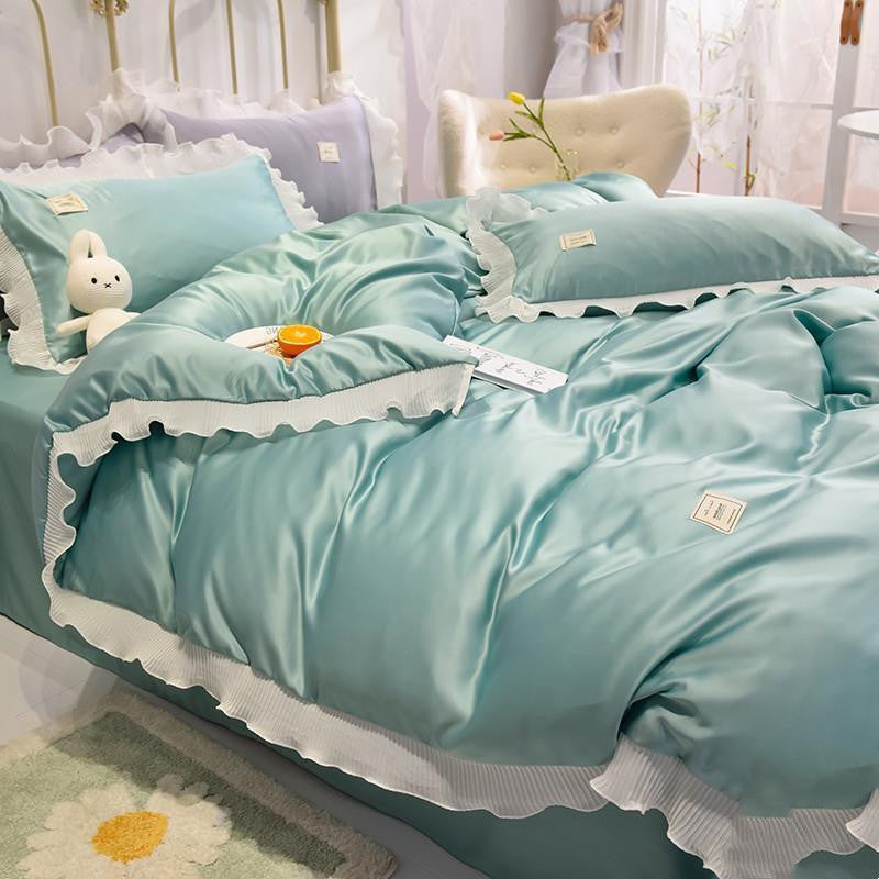 Ice Silk Bed Sheet Quilt Cover Advanced Simple Four-piece Set