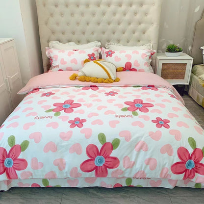 Home Fashion Simple Printing Cotton Bed Four-piece Set