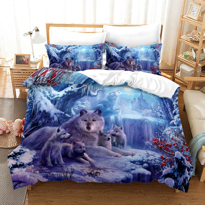 Bed Home Textile Wolf Digital Printed Three-piece Set