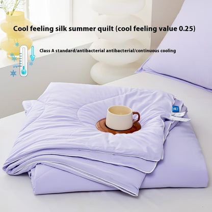 Manta de verano de seda fresca de color puro, funda ventilable, edredón de verano de seda helada para cama individual o doble, edredón fino lavable a máquina