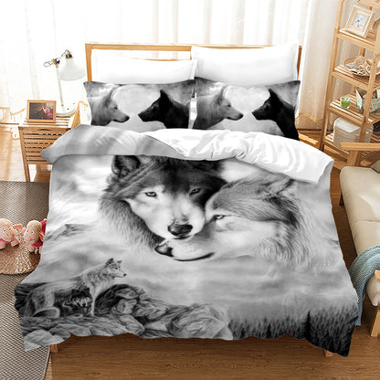 Bed Home Textile Wolf Digital Printed Three-piece Set