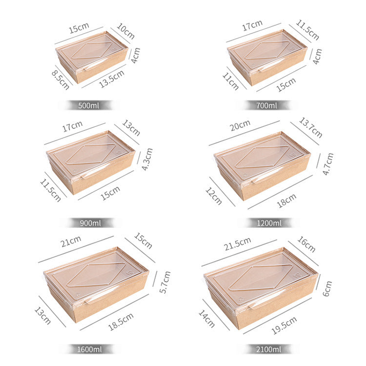 Boîte à bento pour restauration rapide avec couvercle transparent en papier kraft jetable