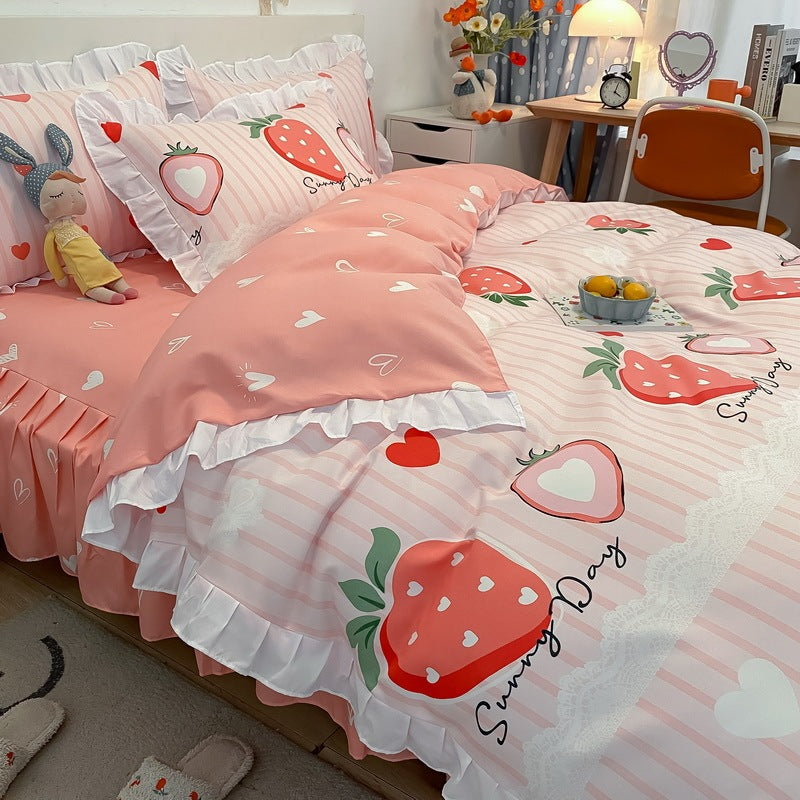 Juego de cama de cuatro piezas de encaje estilo princesa de estilo artesanal coreano