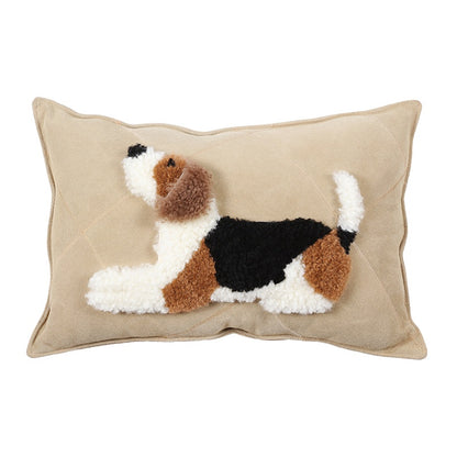 Almohada de lana y piel de vaca con forma de perro de dibujos animados