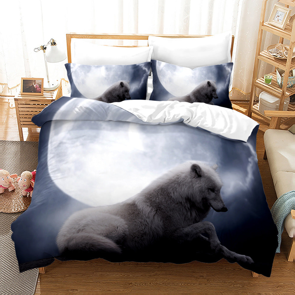 Bed Home Textile Wolf Digital Printed Three-piece Set