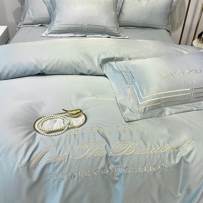 Tencel Quilt Cover Embroidered European Washed Cotton Four-piece Set