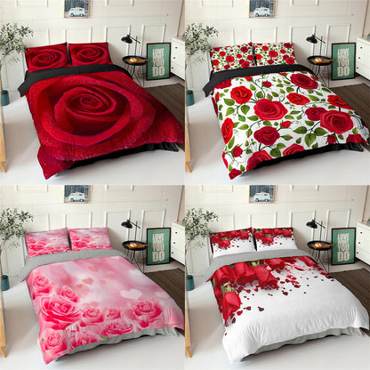 Rose Flower Series Three-piece Bedding Digital Printing Flower Bed Linen Pillowcase