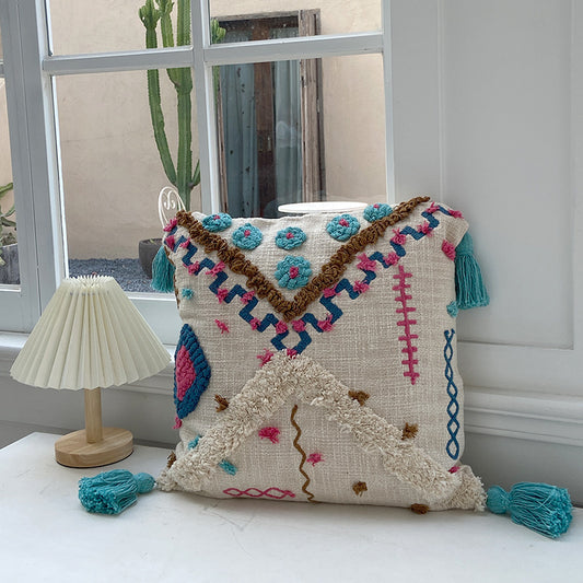 Moroccan Style Cotton Tufted Pillow For Living Room And Bedroom