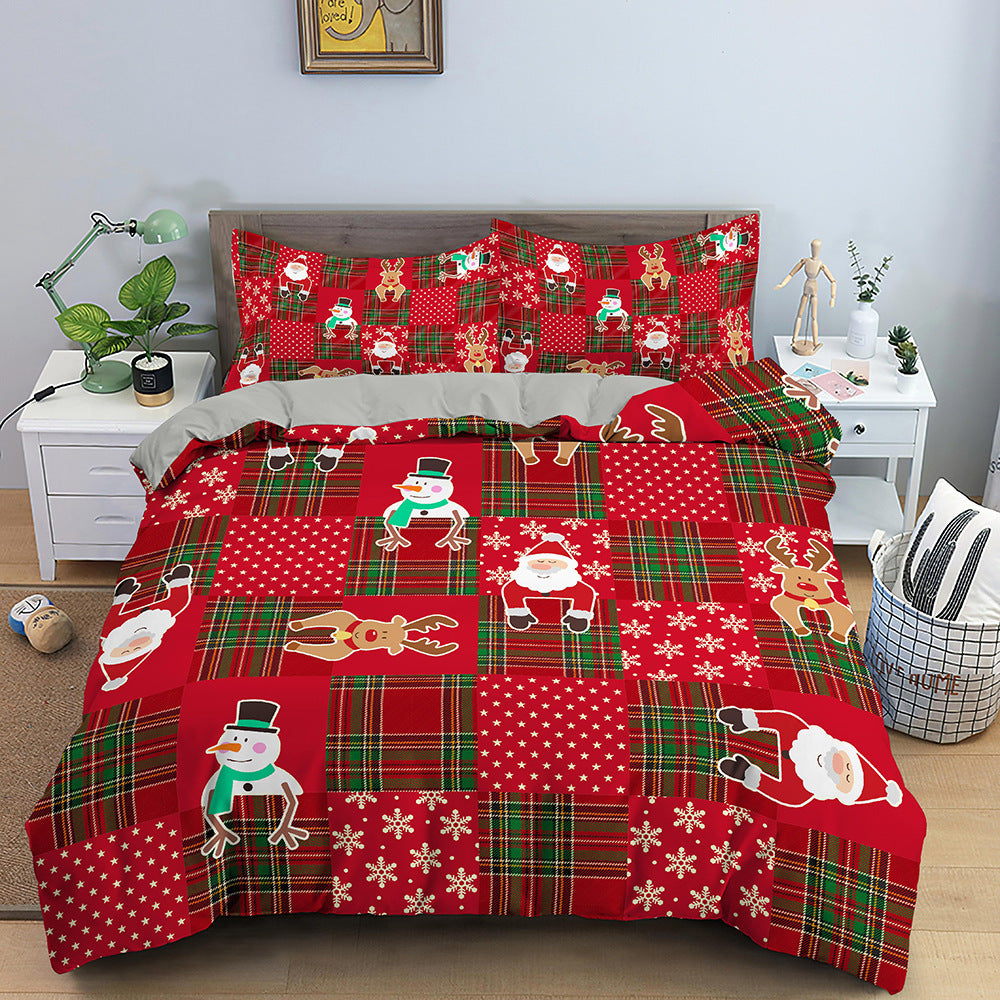 Red Cartoon Santa Claus Three-piece Digital Printing Bedspread