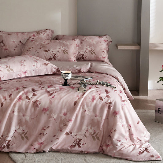 Juego de cama de cuatro piezas con estampado digital de tencel y flores