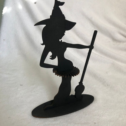 Servilletero de madera con forma de bruja para Halloween, decoración para cocina y restaurante