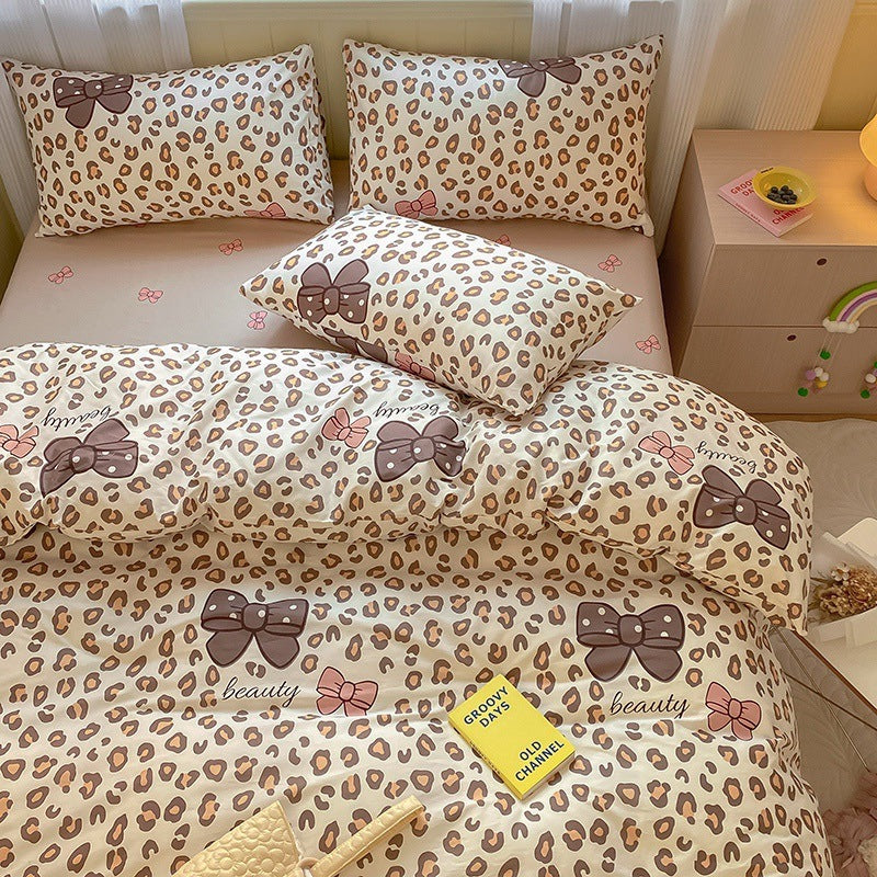 Housse de couette imprimée pour fille de dessin animé, drap de lit en coton quatre pièces