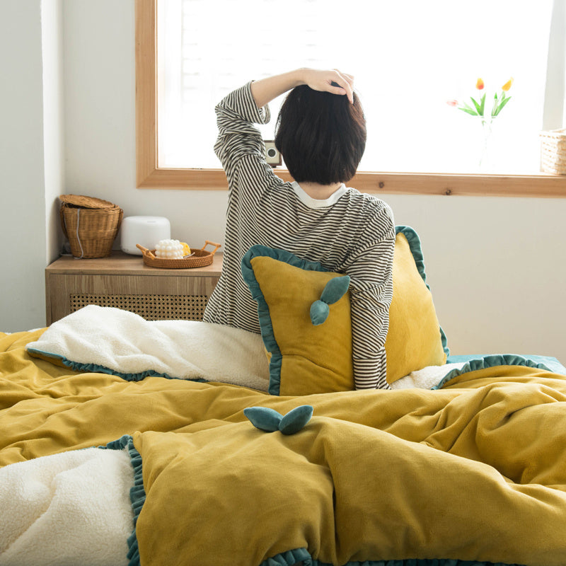 Housse de couette multifonctionnelle en laine d'agneau épaissie en trois pièces