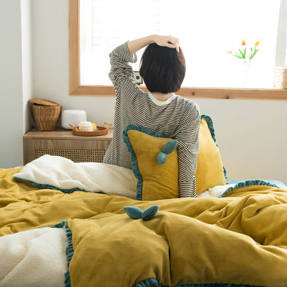 Housse de couette multifonctionnelle en laine d'agneau épaissie en trois pièces