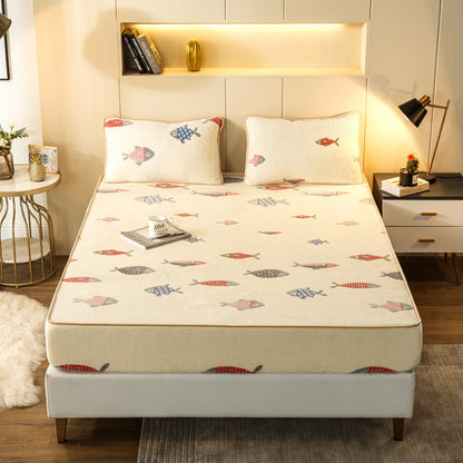 Snow Fleece Bed Sheet Thickened Warmth Digital Printing