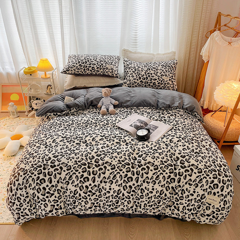 Four-piece Cotton Crystal Velvet Bed Bag For Autumn And Winter