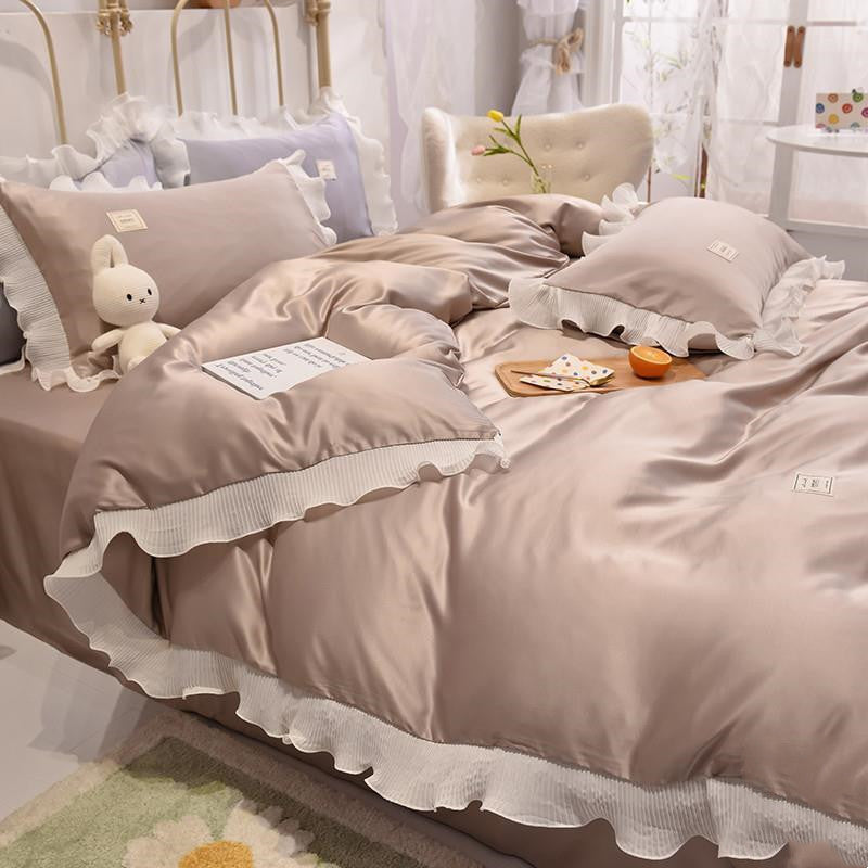 Ice Silk Bed Sheet Quilt Cover Advanced Simple Four-piece Set